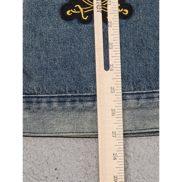 Reason Jacket Mens Small Sherpa Lined Denim Patch Embroidered Graphic Streetwear - Picture 9 of 12